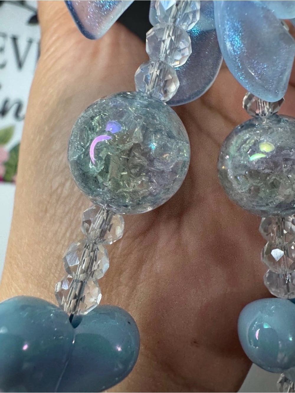 Blue Hearts Crackle Beads Phone/Key/Bag Chain #P963 - Picture 8 of 10
